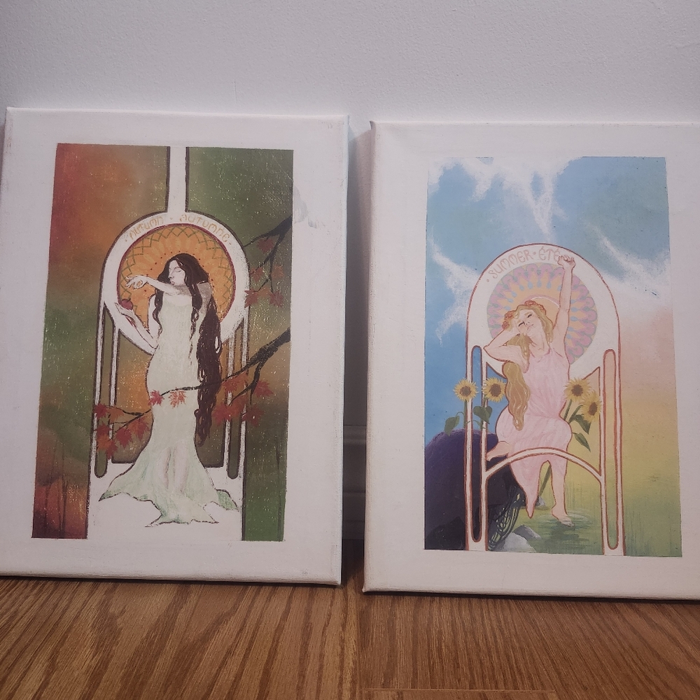 Art nouveau style paintings on canvas 9x12"